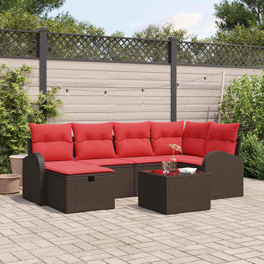 Garten-Sofa-Set Mit Kissen 7 Pcs Poly Rattan