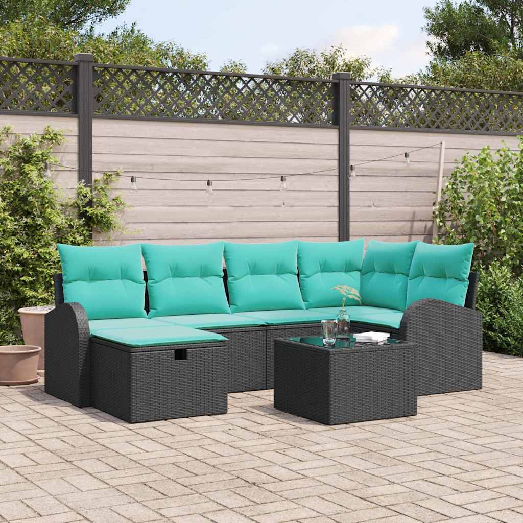 Garten-Sofa-Set Mit Kissen 7 Pcs Poly Rattan