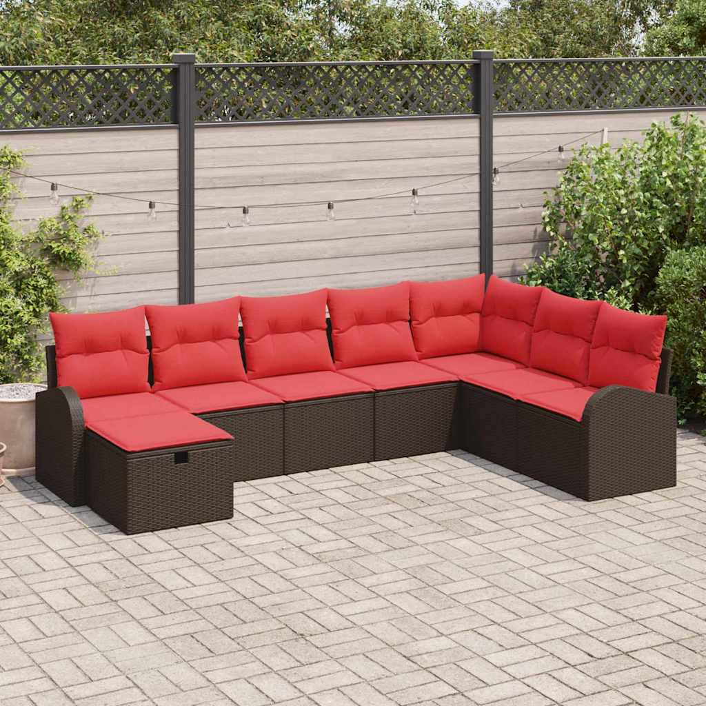 Garten-Sofa-Set Mit Kissen 9 Pcs Poly Rattan