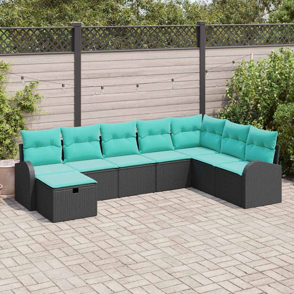 Garten-Sofa-Set Mit Kissen 9 Pcs Poly Rattan