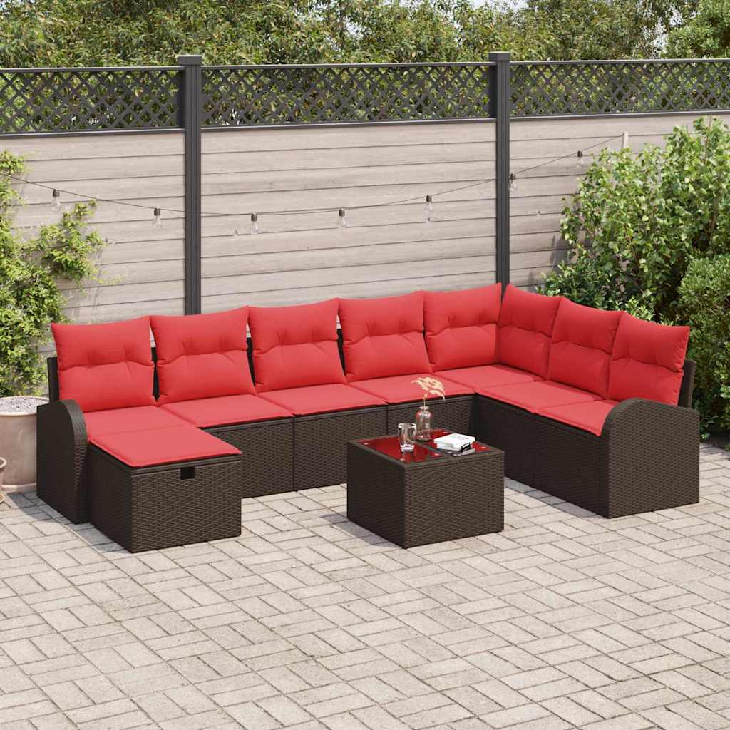 Garten-Sofa-Set Mit Kissen 9 Pcs Poly Rattan