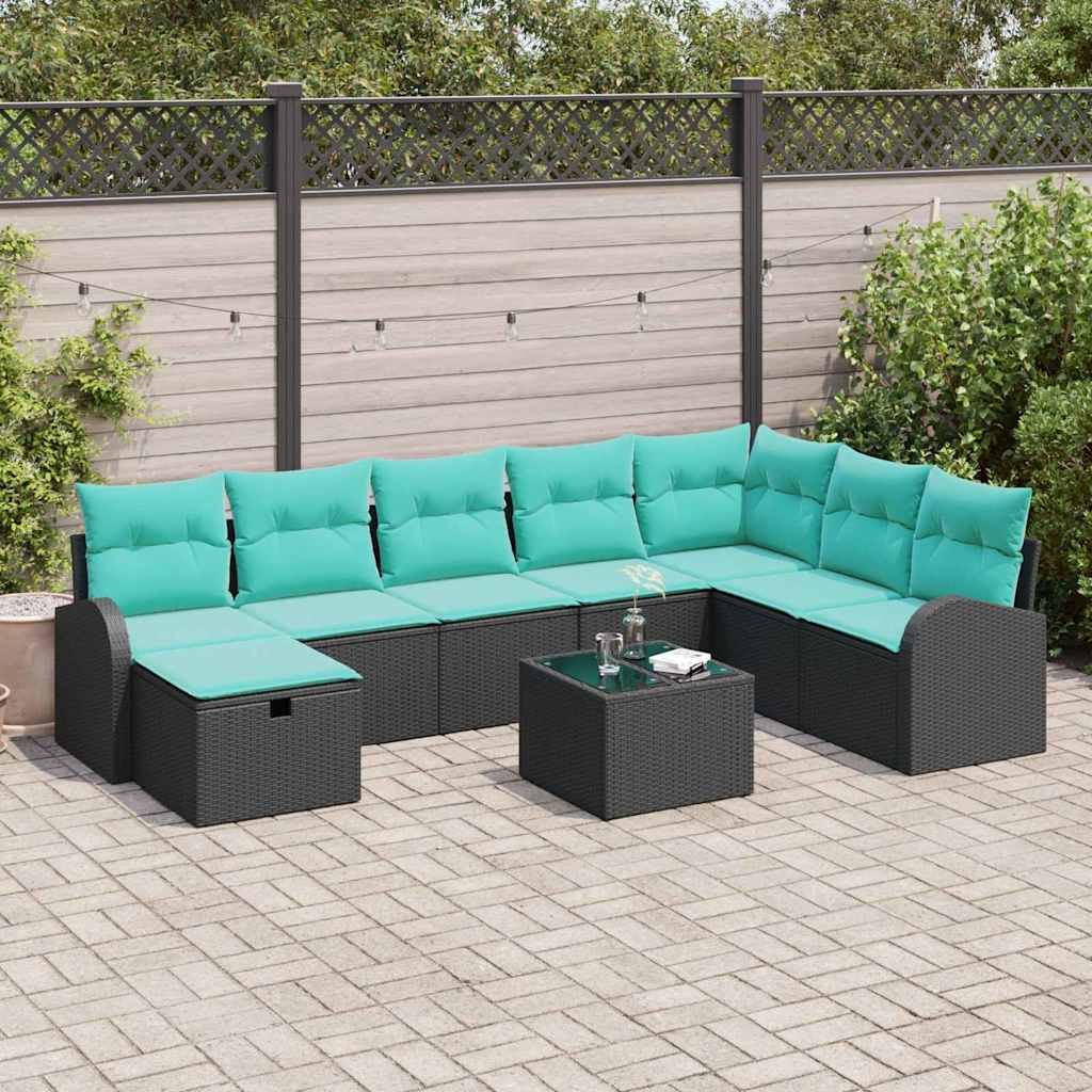 Garten-Sofa-Set Mit Kissen 9 Pcs Poly Rattan