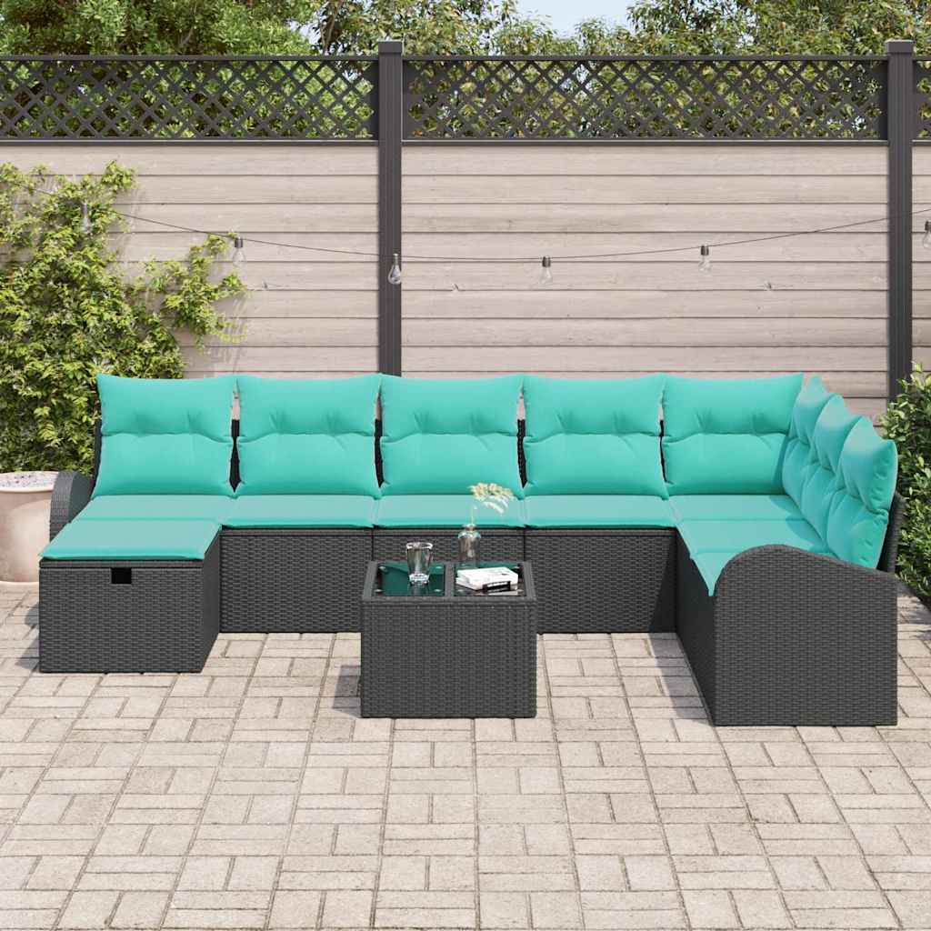 Garten-Sofa-Set Mit Kissen 9 Pcs Poly Rattan