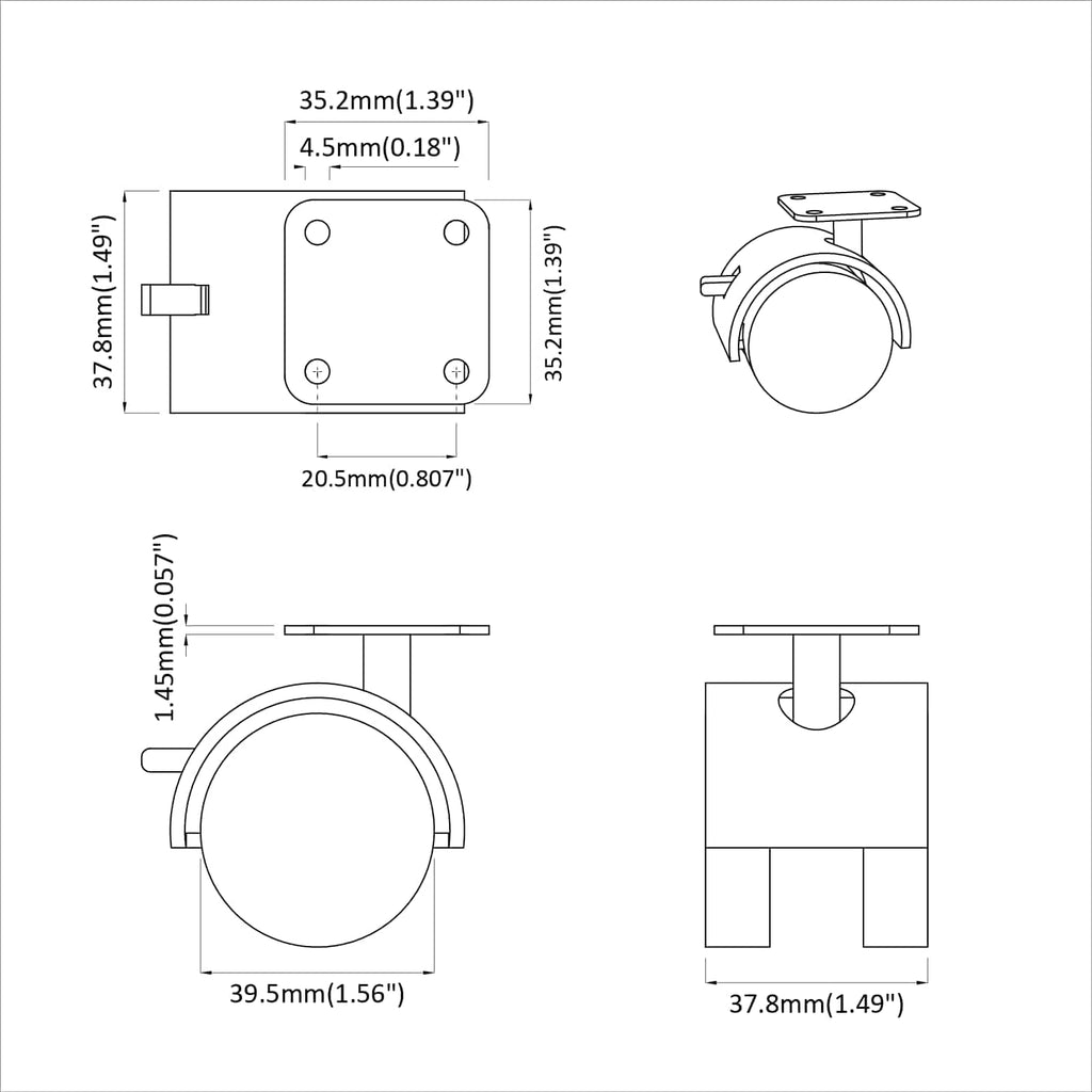 Rolle 12 Pcs Schwarz 39,5 X 39,5 X 37,8 Mm