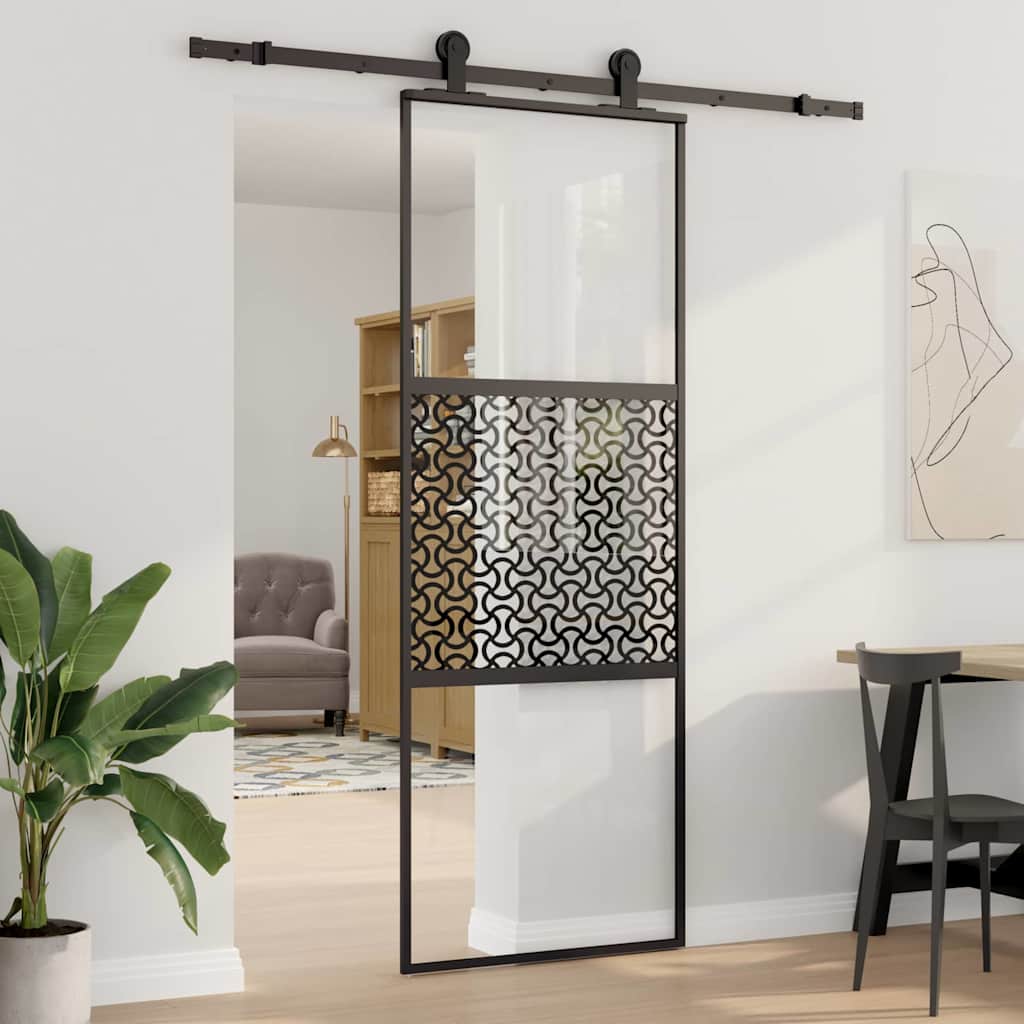 Glastür Gestreift Schwarz 102,5 X 2 X 205 Cm Aluminium