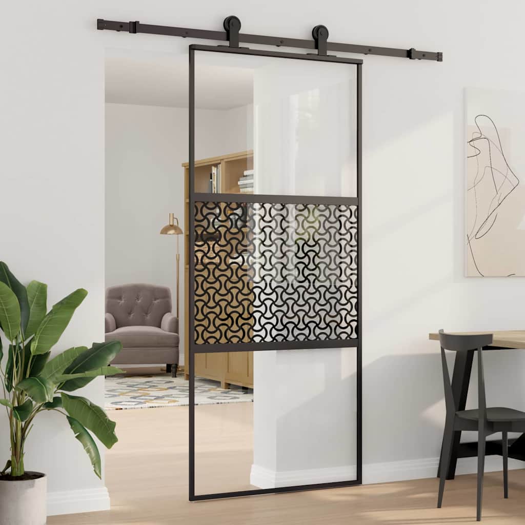 Glastür Gestreift Schwarz 102,5 X 2 X 205 Cm Aluminium
