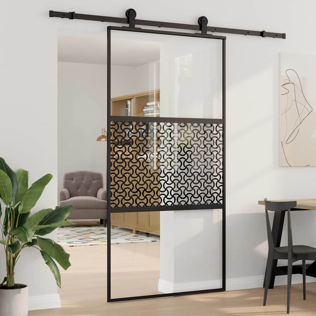 Glastür Gestreift Schwarz 102,5 X 2 X 205 Cm Aluminium