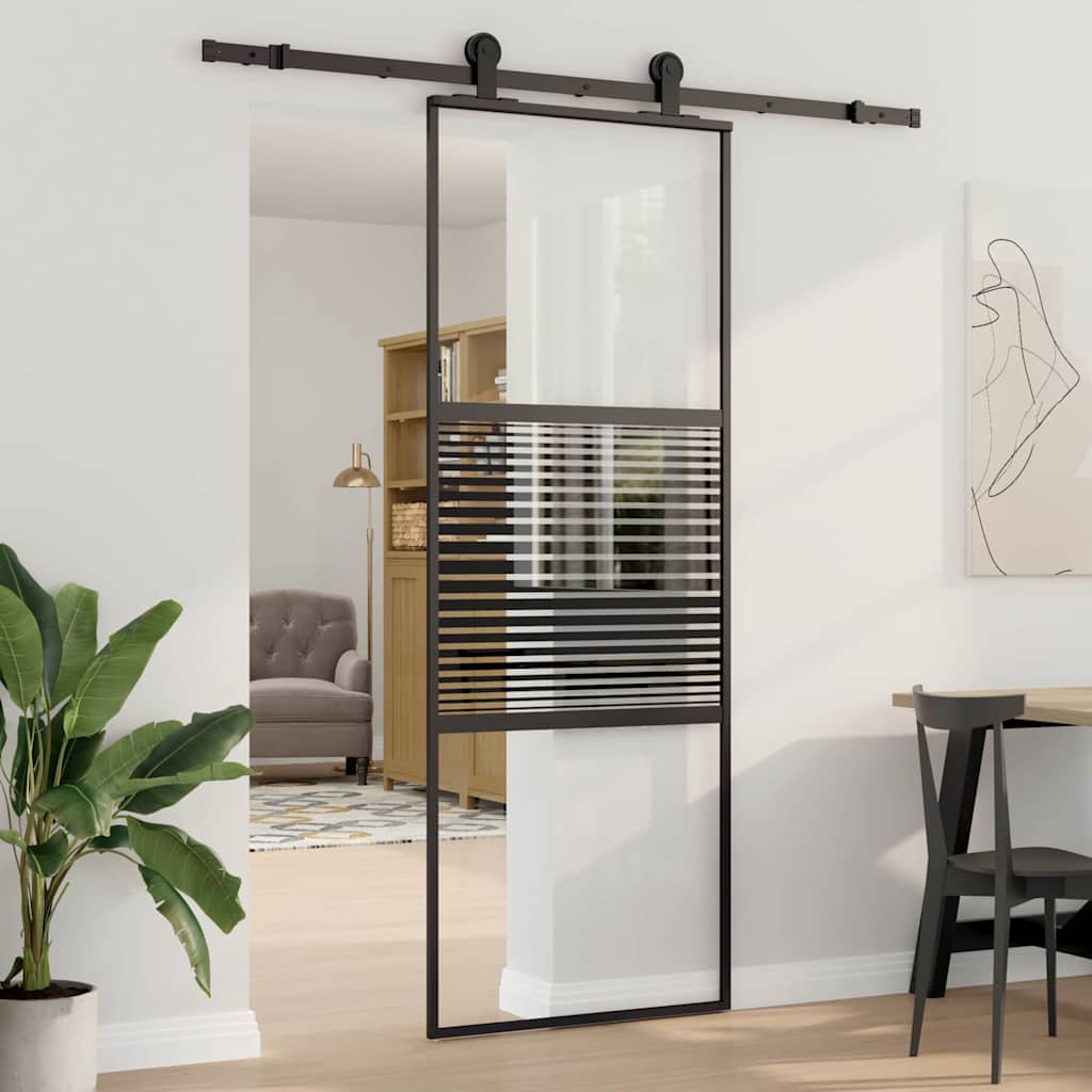 Glastür Gestreift Schwarz 102,5 X 2 X 205 Cm Aluminium
