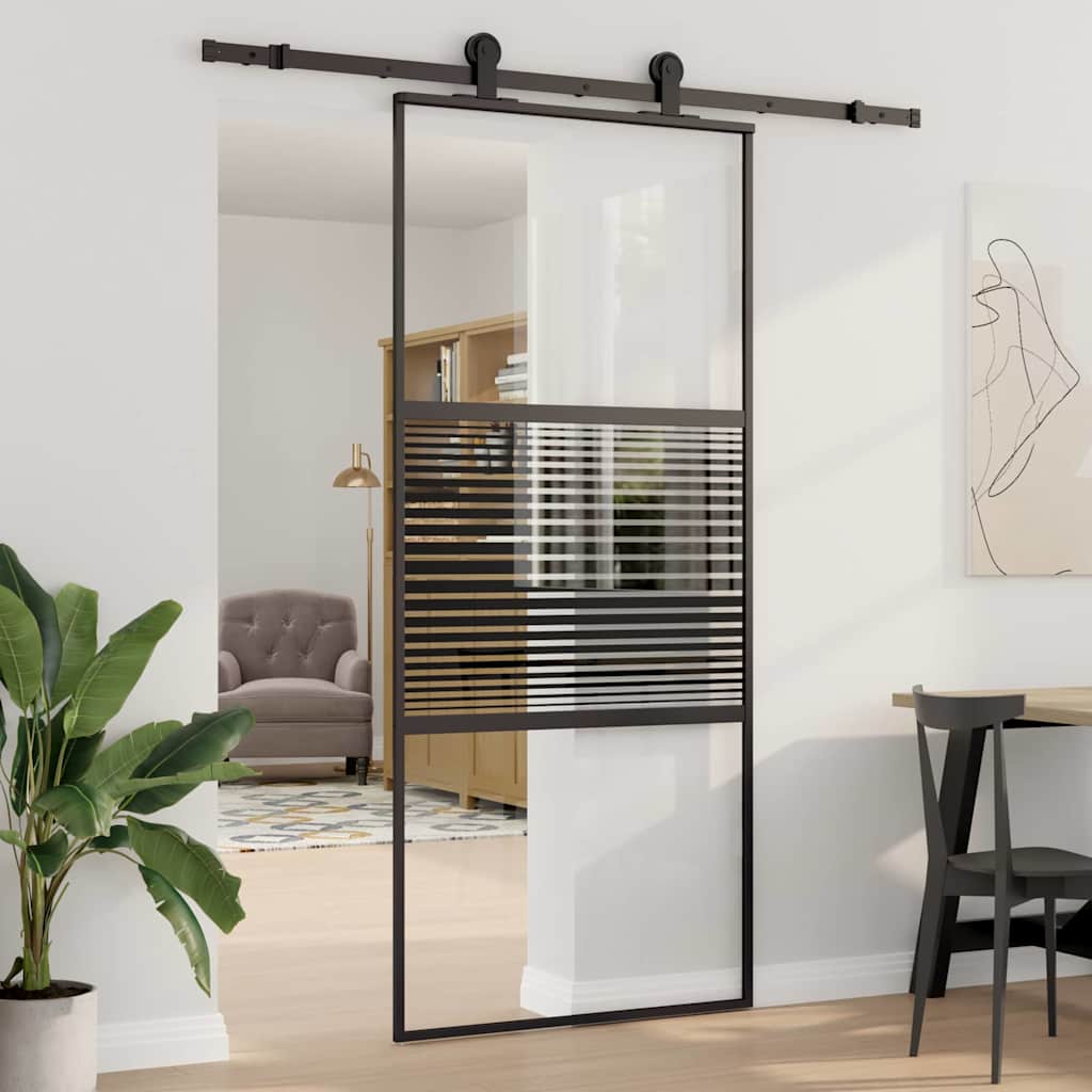 Glastür Gestreift Schwarz 102,5 X 2 X 205 Cm Aluminium