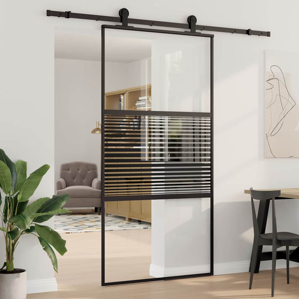 Glastür Gestreift Schwarz 102,5 X 2 X 205 Cm Aluminium