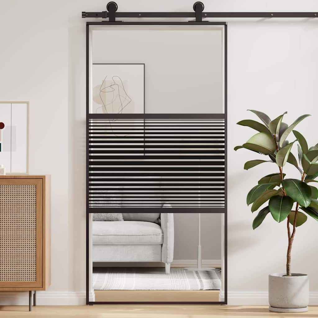 Glastür Gestreift Schwarz 102,5 X 2 X 205 Cm Aluminium