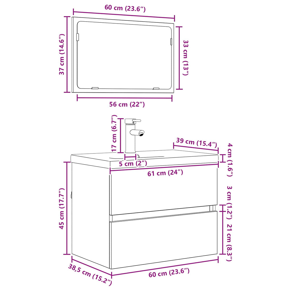 Badezimmermöbel-Set 3 Stk. 61 X 39 X 45 Cm
