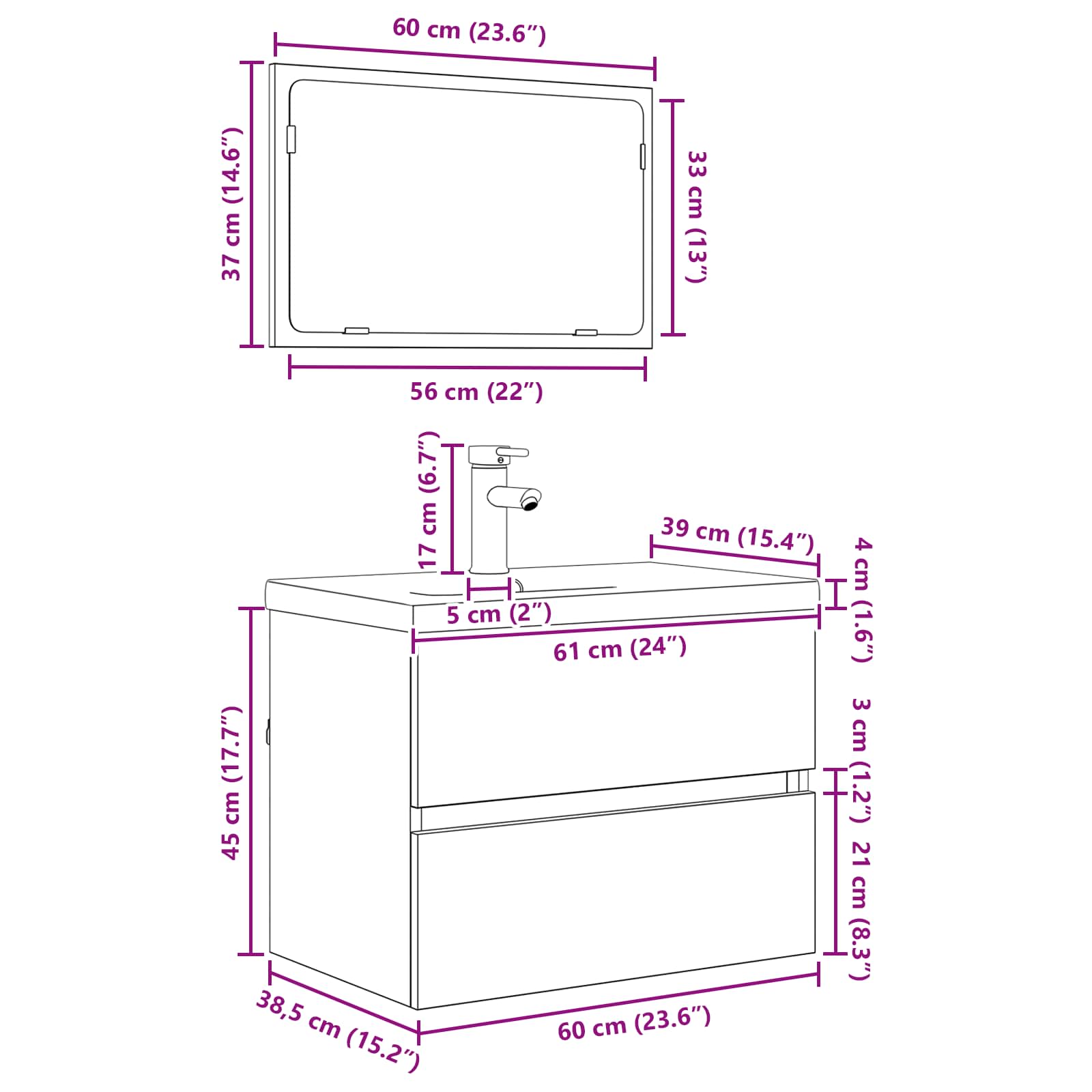 Badezimmermöbel-Set 3 Stk. 61 X 39 X 45 Cm