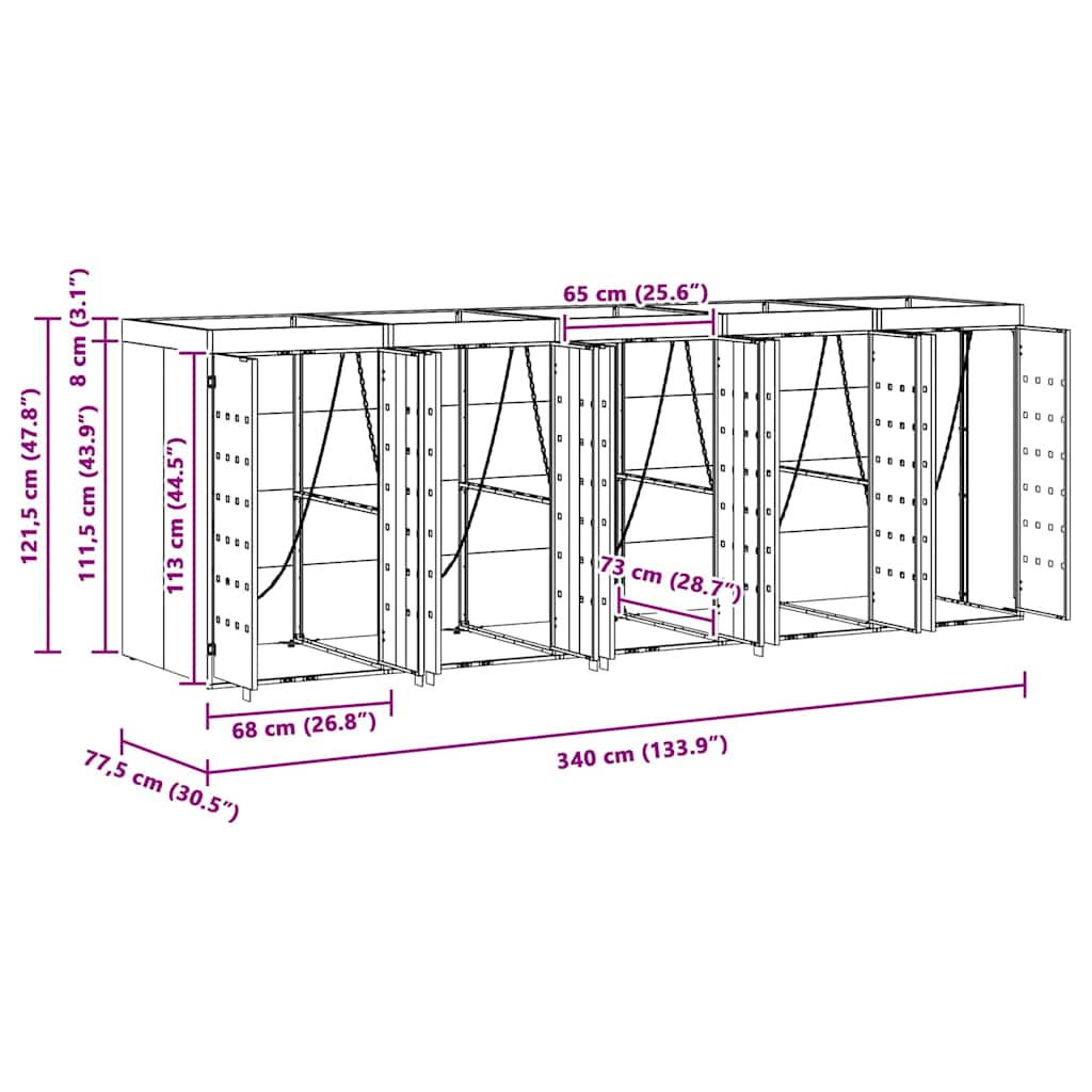 Wagenmüllbehälter Für 5 Behälter Hell 340 X 77,5 X 121,5 Cm
