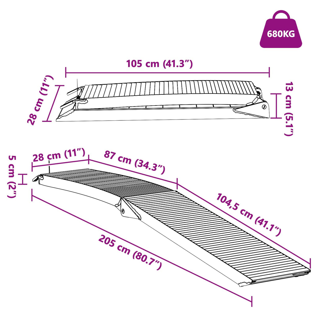 Motorradrampe 680 Kg 2 Pcs Silber 205 X 28 X 5 Cm Aluminium