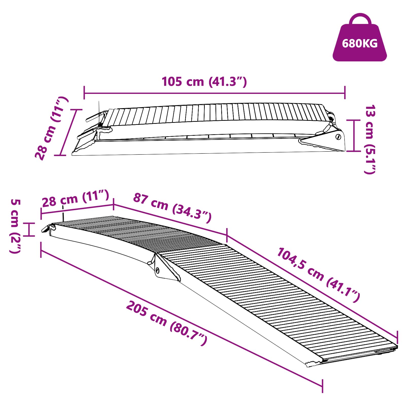 Motorradrampe 680 Kg 2 Pcs Silber 205 X 28 X 5 Cm Aluminium