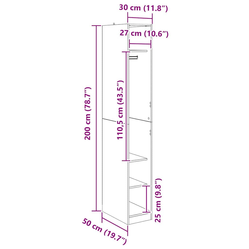 Kleiderschrank Mit Regal 50 X 30 X 200 Cm