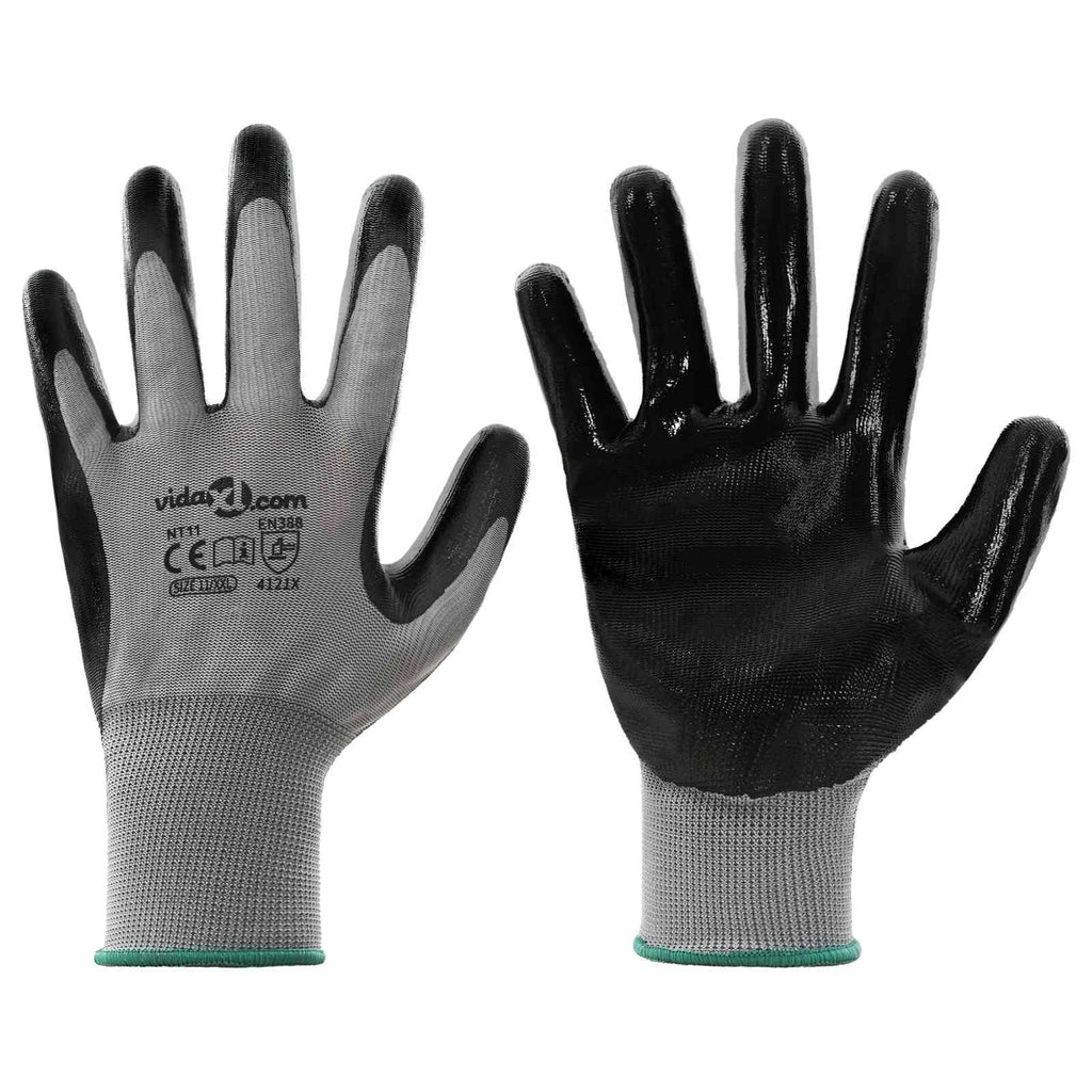 Arbeitshandschuhe 24 Pcs Grau Und Schwarz 11 / Xxl Polyester
