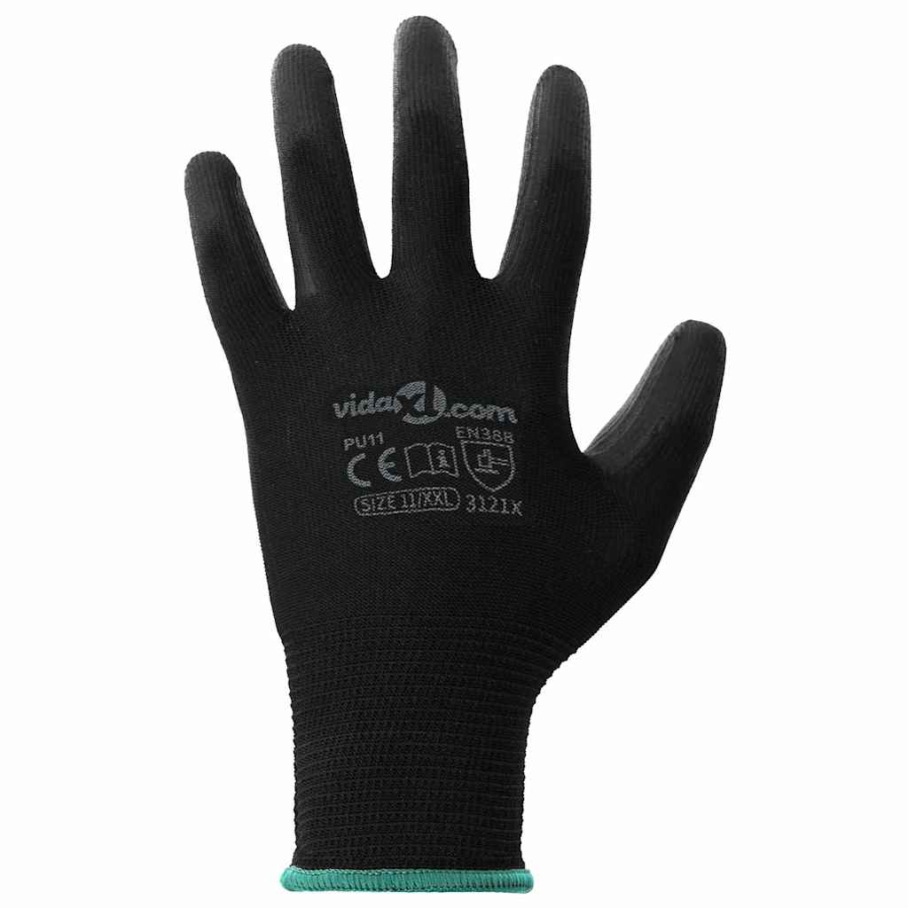 Arbeitshandschuhe 24 Pcs Schwarz 11 / Xxl Polyester