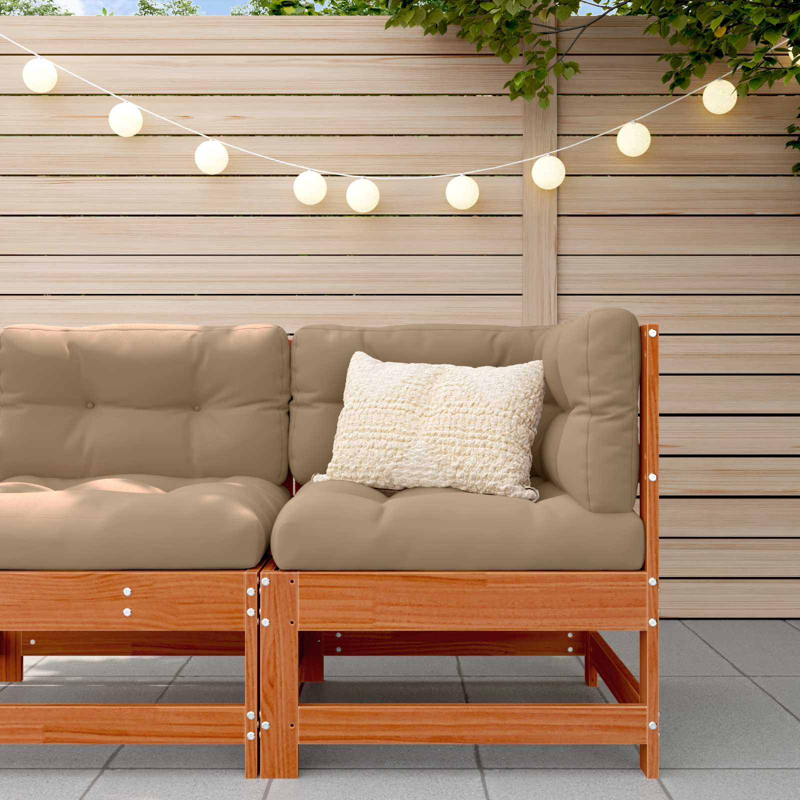 2 Stück Gartenecksofa Massives Kiefernholz Wachsbraun