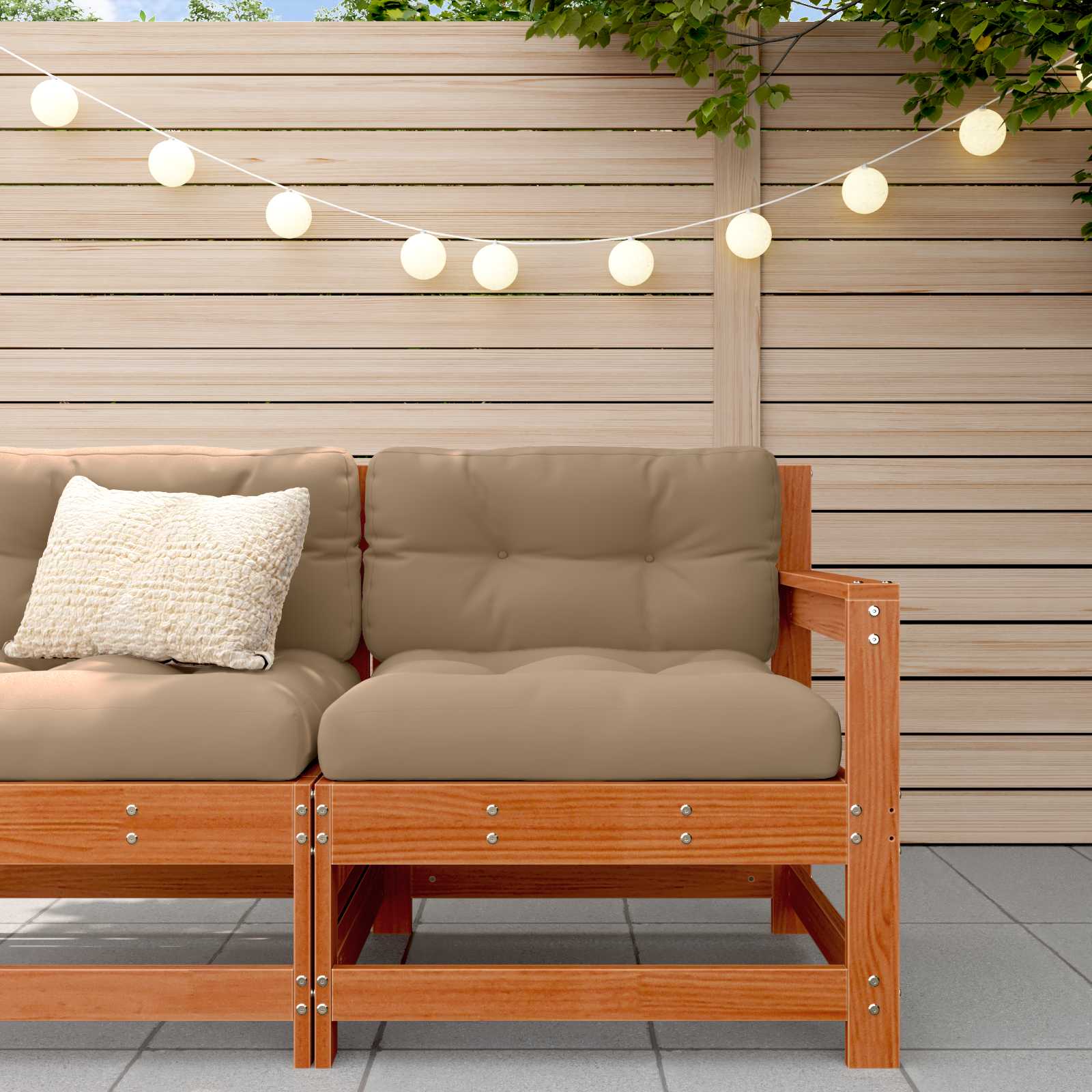 2 Stück Gartenecksofa Massives Kiefernholz Wachsbraun