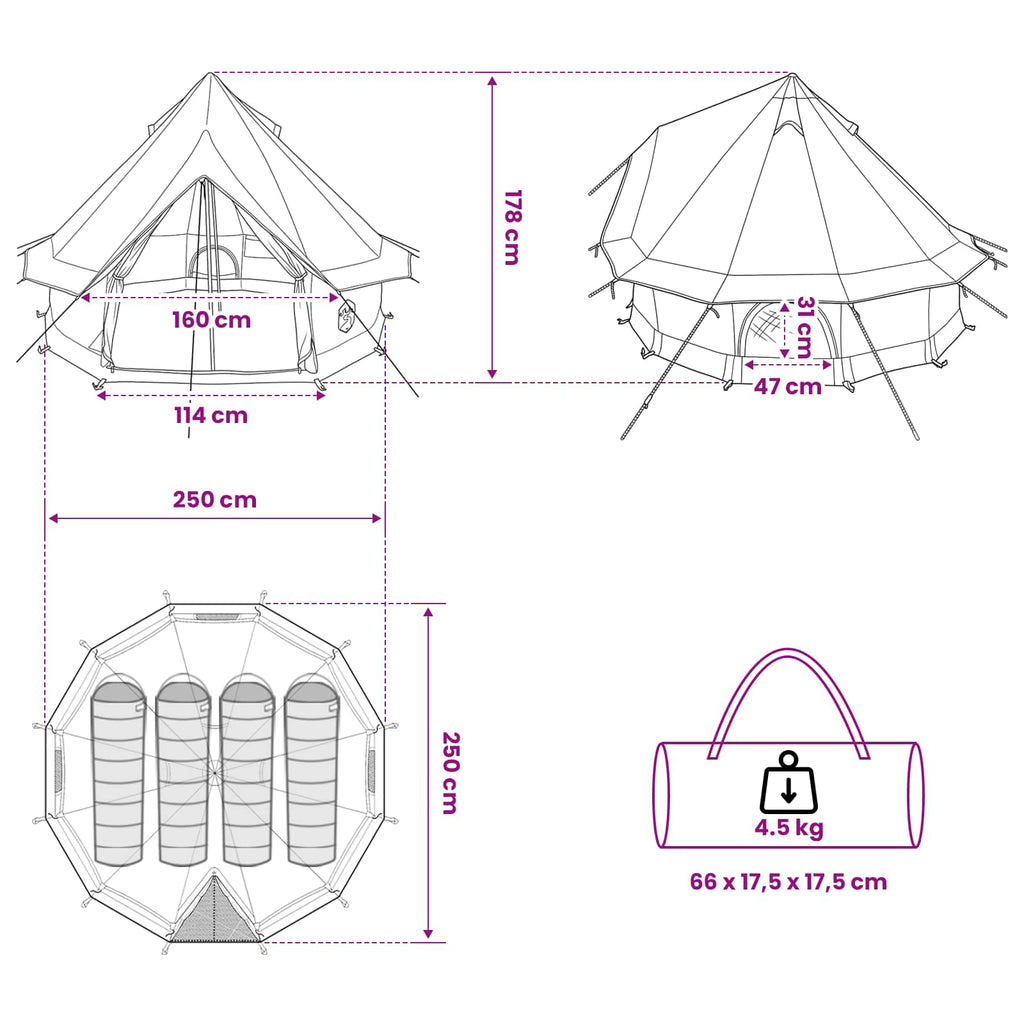 Tipi Zelt 4 Personen Braun Grau Polyester Und Stahl