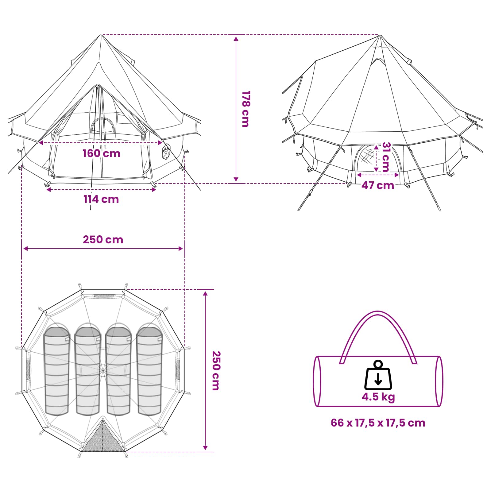 Tipi Zelt 4 Personen Braun Grau Polyester Und Stahl