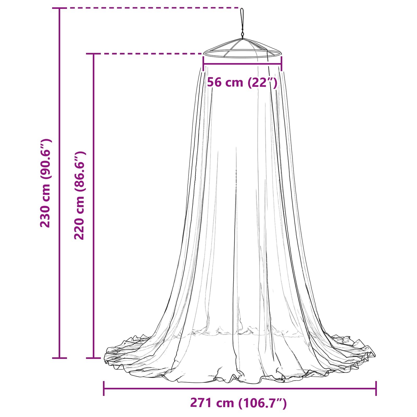 Moskito-Netz Für Das Bett 3 Pcs 156 Mesh ⌀56 X 220 Cm