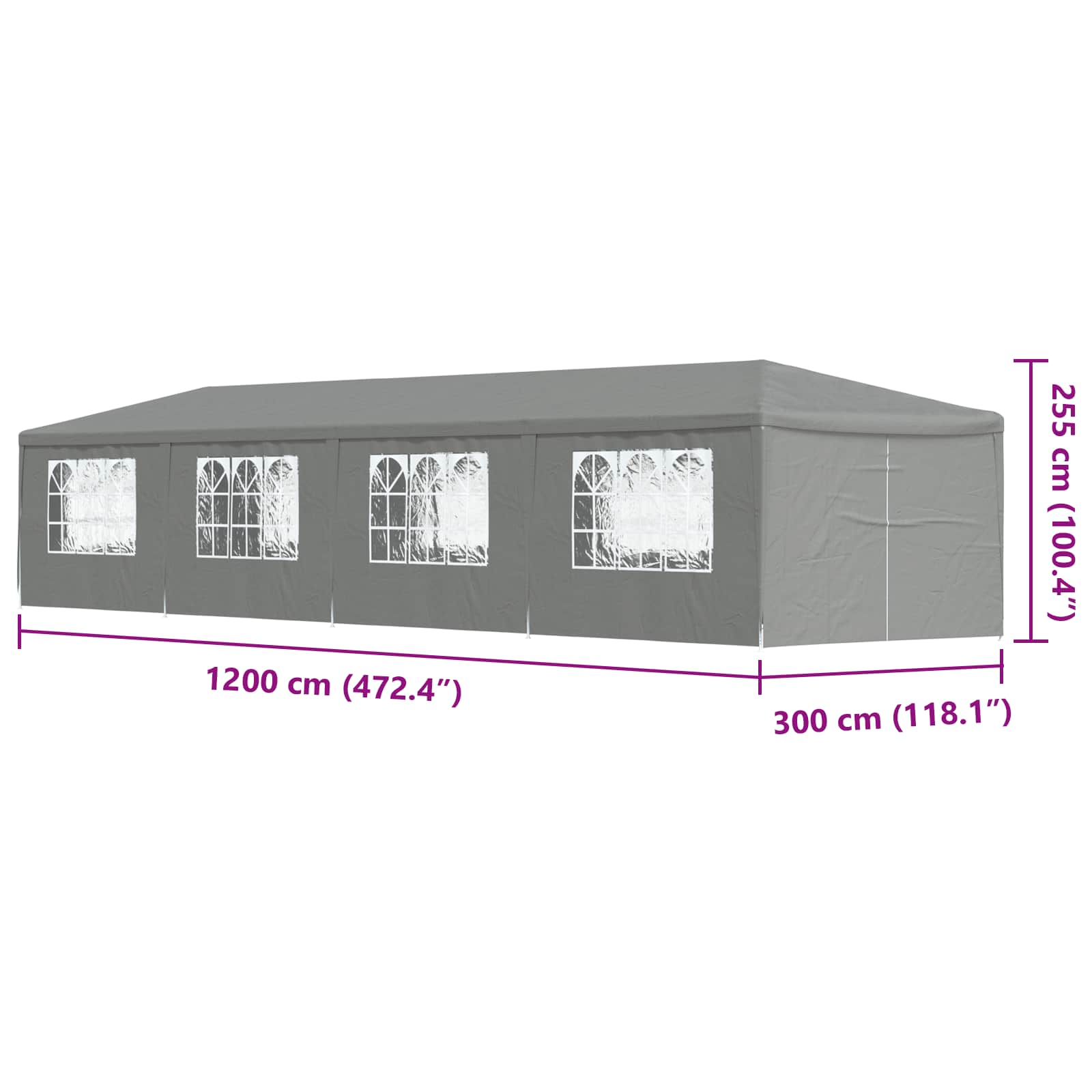 Party-Zelt 1200 X 300 X 255 Cm Pe Und Stahl