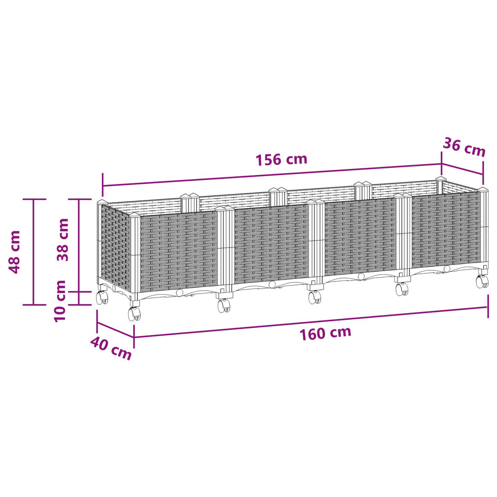 Gartenpflanzer 160 X 40 X 48 Cm Pp