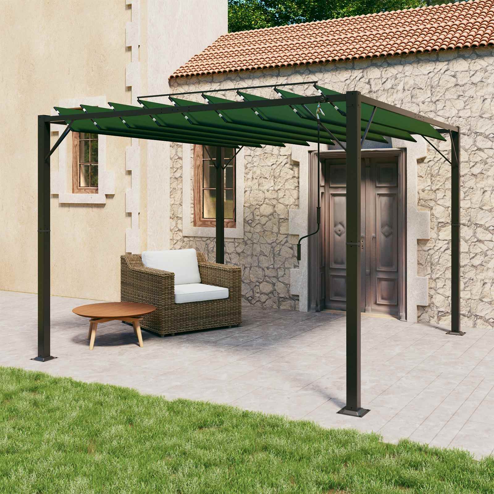 Gazebo Mit Lamellen-Dach 3 X 3 X 2,14 M