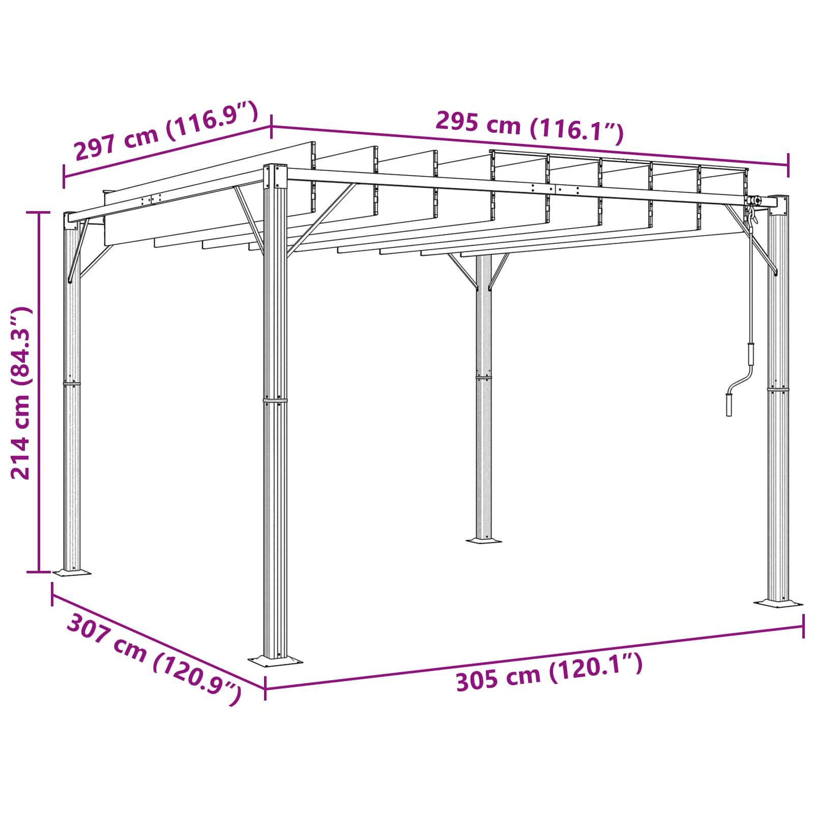 Gazebo Mit Lamellen-Dach 3 X 3 X 2,14 M