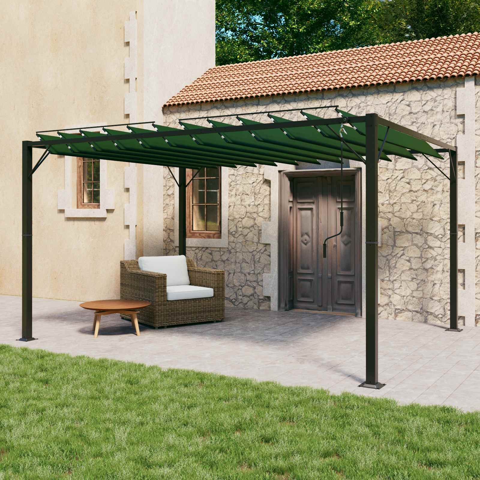 Gazebo Mit Lamellen-Dach 3 X 3 X 2,14 M