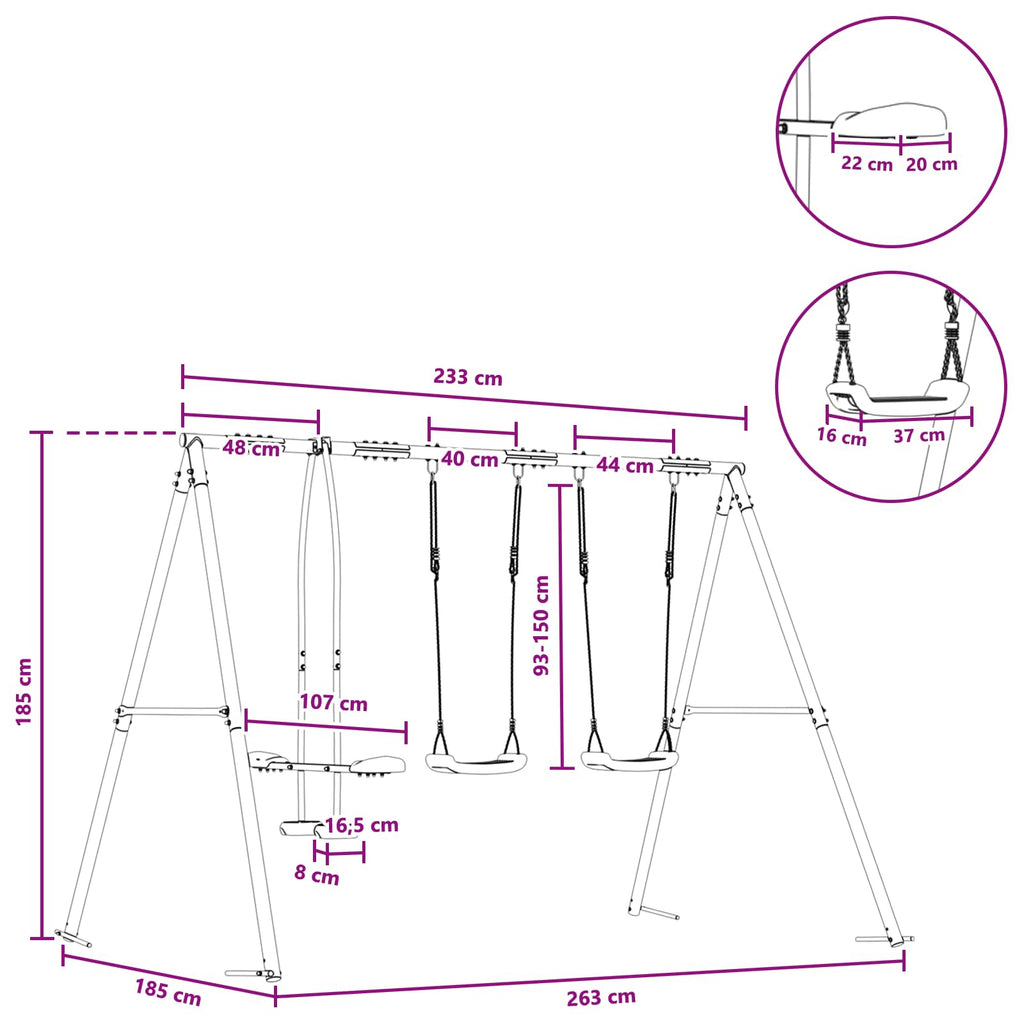 Outdoor Schaukelset Mehrfarbig 263 X 185 X 185 Cm Stahl Und Pe