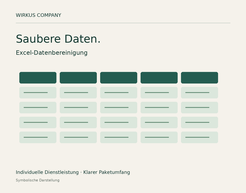 Excel-Datenbereinigung – eine Tabelle, klare Regeln – symbolische Darstellung von Wirkus Company