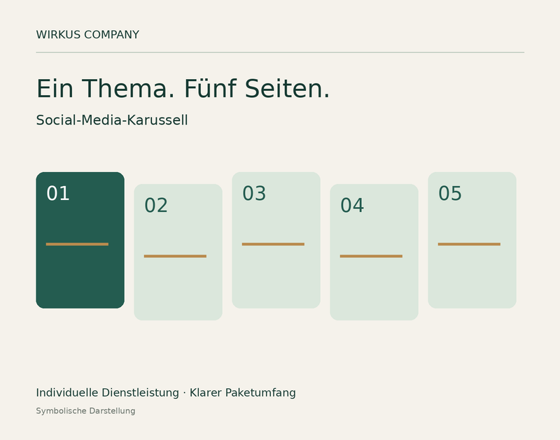 Social-Media-Karussell – fünf Seiten für ein Thema – symbolische Darstellung von Wirkus Company